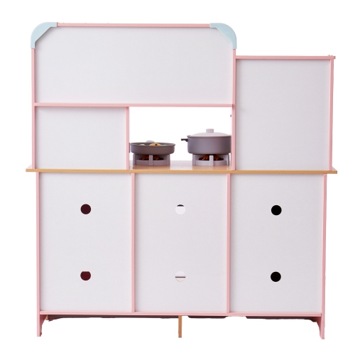 VEVOR Play Kitchen for Kids, Wooden Toy Kitchen Set with Lights and Sounds, with Ice Maker, Oven, Sink, Microwaves, Fridge and Utensil and Fruit