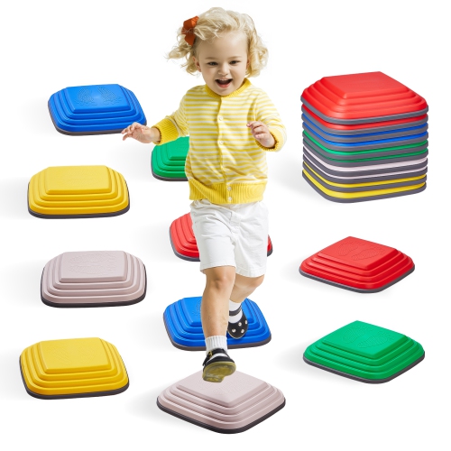 VEVOR  10 PCs Balance Stepping Stones for Kids, Up to 220 Lbs, Non-Slip Sensory Stepping Stones, Obstacle Course Coordination Game Toys