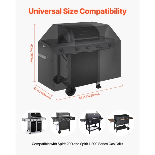 VEVOR 48 inch Grill Cover, BBQ Covers for Outdoor Grills, Waterproof, Fade Resistant, Weather Resistant Heavy Duty 600D Polyester, Easy On/Off, with
