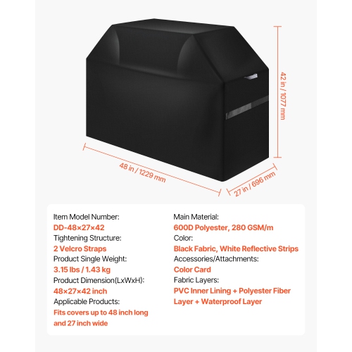 VEVOR 48 inch Grill Cover, BBQ Covers for Outdoor Grills, Waterproof, Fade Resistant, Weather Resistant Heavy Duty 600D Polyester, Easy On/Off, with