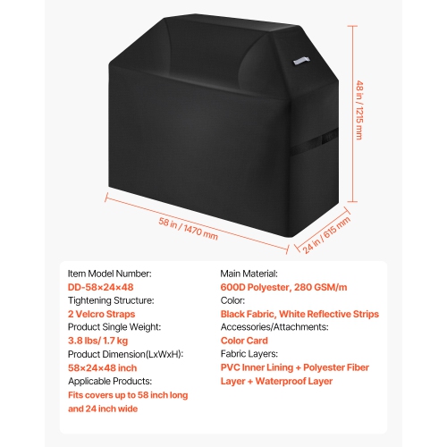 VEVOR 58 inch Grill Cover, BBQ Covers for Outdoor Grills, Waterproof, Fade Resistant, Weather Resistant Heavy Duty 600D Polyester, Easy On/Off, with