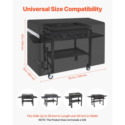 VEVOR 59 inch Grill Cover, BBQ Covers for Outdoor Grills, Waterproof, Fade Resistant, Weather Resistant Heavy Duty 600D Polyester, Easy On/Off, with