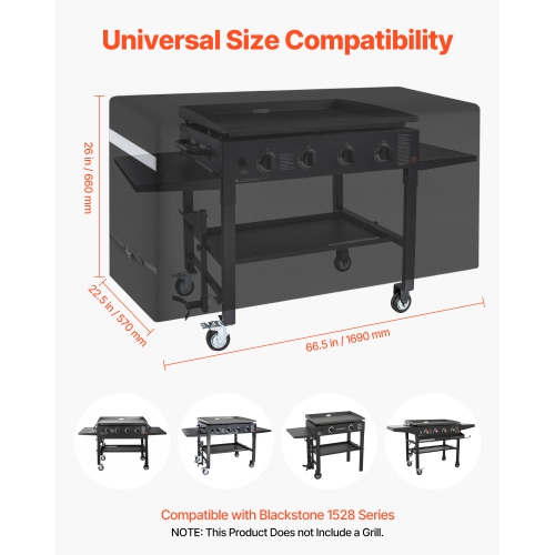 VEVOR 66 inch Grill Cover, BBQ Covers for Outdoor Grills, Waterproof, Fade Resistant, Weather Resistant Heavy Duty 600D Polyester, Easy On/Off, with