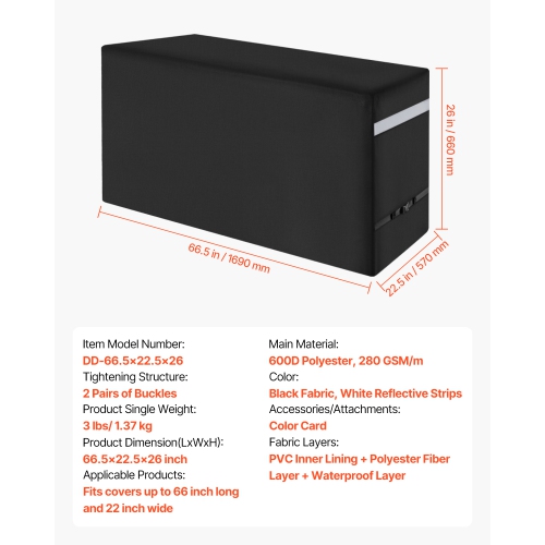 VEVOR 66 inch Grill Cover, BBQ Covers for Outdoor Grills, Waterproof, Fade Resistant, Weather Resistant Heavy Duty 600D Polyester, Easy On/Off, with