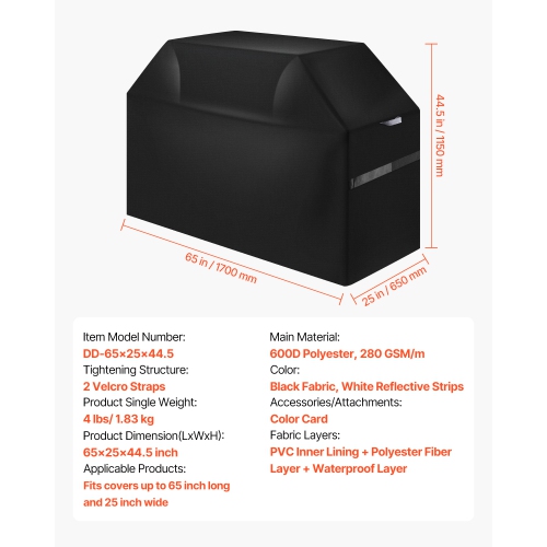 VEVOR 65 inch Grill Cover, BBQ Covers for Outdoor Grills, Waterproof, Fade Resistant, Weather Resistant Heavy Duty 600D Polyester, Easy On/Off, with