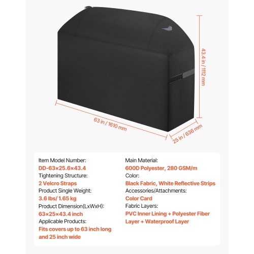 VEVOR 63 inch Grill Cover, BBQ Covers for Outdoor Grills, Waterproof, Fade Resistant, Weather Resistant Heavy Duty 600D Polyester, Easy On/Off, with