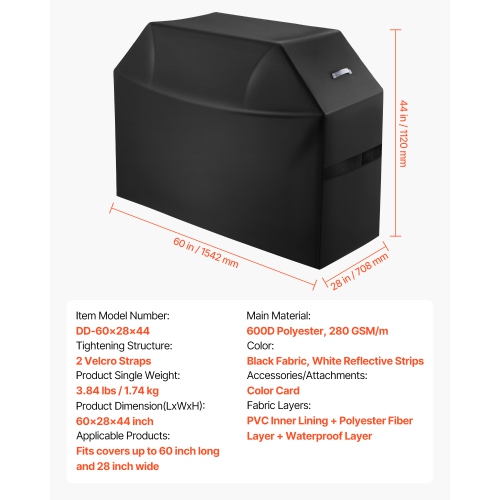 VEVOR 60 inch Grill Cover, BBQ Covers for Outdoor Grills, Waterproof, Fade Resistant, Weather Resistant Heavy Duty 600D Polyester, Easy On/Off, with