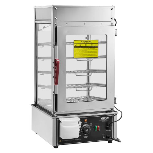 VEVOR 5-Tier Commercial Food Warmer Display, Food Steamer Bun Warmer Machine, 86℉~230℉ Temp Control, Stainless Steel Warmer with LED, Steam Heating