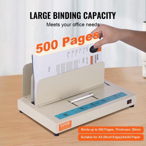 VEVOR Thermal Binding Machine, 500 Sheets Capacity Book Binding Machine, Thermal Book Binder 50mm Binding Thickness A3(Short Edge)/A4/A5 Document,