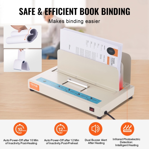 VEVOR Thermal Binding Machine, 500 Sheets Capacity Book Binding Machine, Thermal Book Binder 50mm Binding Thickness A3(Short Edge)/A4/A5 Document,