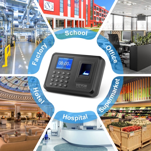 VEVOR Time Clock, Fingerprint Time Clocks for Employees Small Business, Biometric Time Clock with USB Drive, Automatic Punch In/Out, No Monthly Fees
