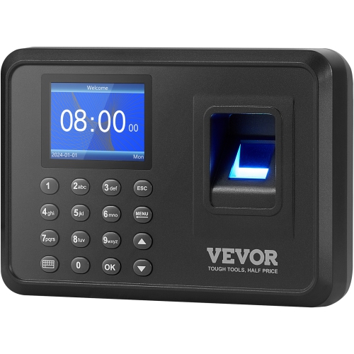 VEVOR Time Clock, Fingerprint Time Clocks for Employees Small Business, Biometric Time Clock with USB Drive, Automatic Punch In/Out, No Monthly Fees