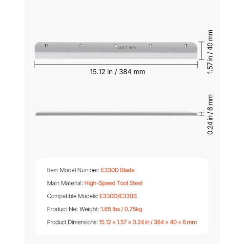 Lame de coupe-papier VEVOR 585 x 44 x 6 mm, lame de rechange en acier robuste convenant aux lames de coupe professionnelles E330D/E330S, lame de
