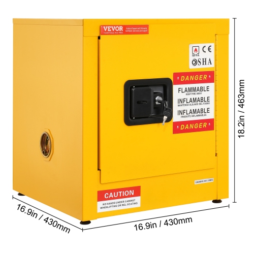 VEVOR 11 Gal Flammable Safety Cabinet, Cold-Rolled Steel Flammable Liquid Storage Cabinet, 16.9 x 16.9 x 18.2 in Explosion Proof with 1 Door, NFPA