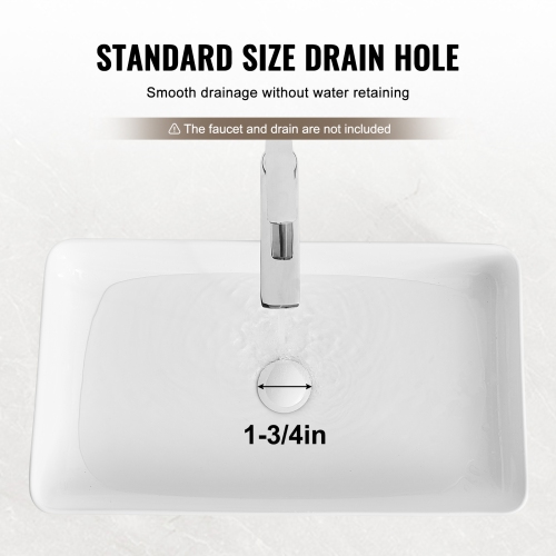VEVOR 24" x 13.8" Rectangle Vessel Sink, Bathroom Vessel Sink Countertop, White Ceramic Bathroom Sinks Above Counter, Modern Style, Bright and