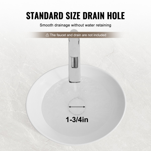 VEVOR 16" x 13.4" Oval Vessel Sink, Bathroom Vessel Sink Bowl Countertop, White Ceramic Bathroom Sinks Above Counter, Bowl Sink with Modern Style,