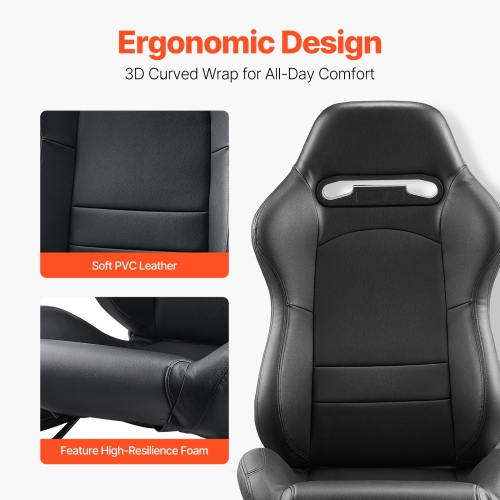 VEVOR 1 Set Racing Seat, Adjustable Racing Cockpit with Wide Angle Reclining & High-Resilience Foam, Comfortable Racing Chair with Soft PVC Leather &