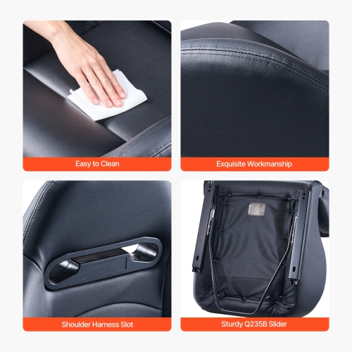 VEVOR 1 Set Racing Seat, Adjustable Racing Cockpit with Wide Angle Reclining & High-Resilience Foam, Comfortable Racing Chair with Soft PVC Leather &