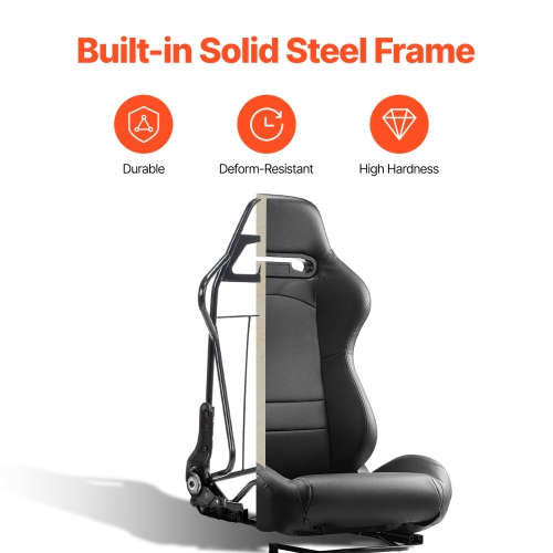 VEVOR 1 Set Racing Seat, Adjustable Racing Cockpit with Wide Angle Reclining & High-Resilience Foam, Comfortable Racing Chair with Soft PVC Leather &