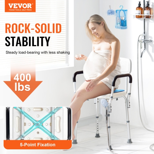 VEVOR 400 lbs Capacity Shower Chair, Shower Seat with Back, Adjustable Height Shower Stool, Shower Chair for Inside Shower Bathtub, Non-slip Bathroom