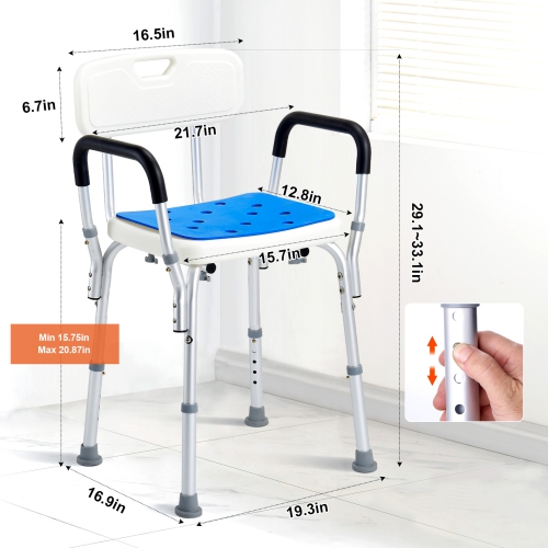 VEVOR 400 lbs Capacity Shower Chair, Shower Seat with Back, Adjustable Height Shower Stool, Shower Chair for Inside Shower Bathtub, Non-slip Bathroom