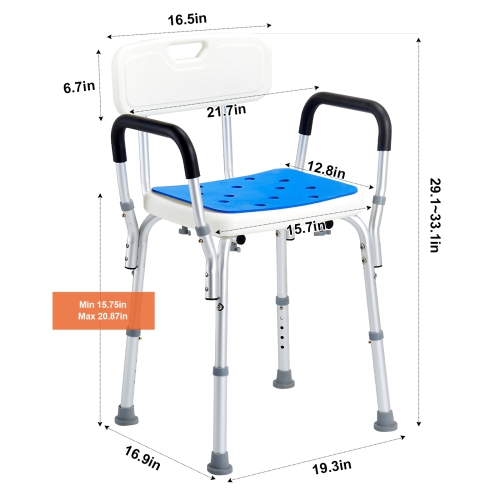 VEVOR 400 lbs Capacity Shower Chair, Shower Seat with Back, Adjustable Height Shower Stool, Shower Chair for Inside Shower Bathtub, Non-slip Bathroom