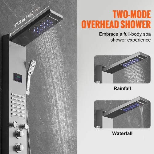 VEVOR Shower Panel System, 6 Shower Modes, LED & Screen Hydroelectricity Shower Panel Tower,5 Massage Jets, Tub Spout, Handheld Shower, Stainless
