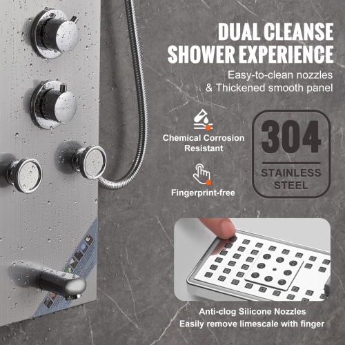 VEVOR Shower Panel System, 6 Shower Modes, LED & Screen Hydroelectricity Shower Panel Tower,5 Massage Jets, Tub Spout, Handheld Shower, Stainless