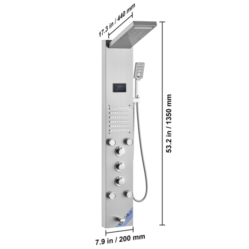 VEVOR Shower Panel System, 6 Shower Modes, LED & Screen Hydroelectricity Shower Panel Tower,5 Massage Jets, Tub Spout, Handheld Shower, Stainless