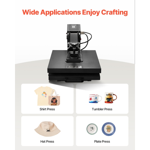 VEVOR 15x15 inch Heat Press,Heat Press Machine for T-shirts,Fast and Even Heating,High Pressure for Digital Industrial-Quality Sublimation Printer