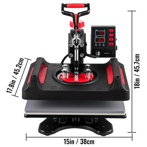 VEVOR 12 x 15 Inch Heat Press Machine 8 in 1 Heat Press Sublimation Machine 360° Rotation Swing Away 8 in 1 Shirt Printing Machine Dual-Tube Heating
