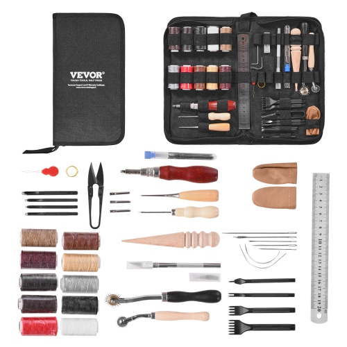 VEVOR 38 PCS Leather Working Tools Kit, Leather Craft Tools with Portable Canvas Storage Bag, Engraving Punching Sewing Stamping Cutting Tools, Ideal