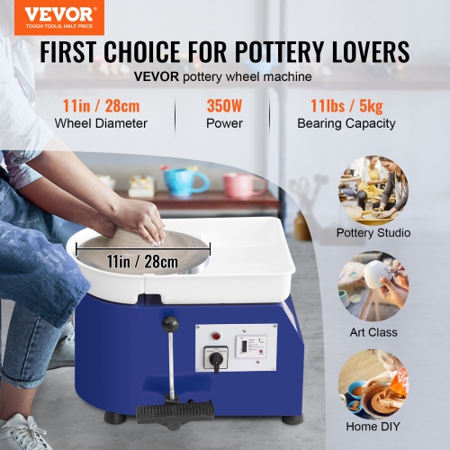 VEVOR 11in Pottery Wheel, Ceramic Wheel Forming Machine,Adjustable 0-300RPM Speed Handle and Foot Pedal Control,ABS Detachable Basin Sculpting Tool