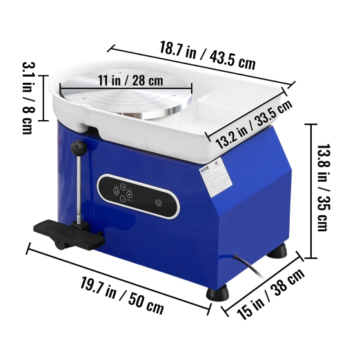 VEVOR 11in Pottery Wheel, Ceramic Wheel Forming Machine,Adjustable 0-300RPM Speed Handle and Foot Pedal Control,ABS Detachable Basin Sculpting Tool