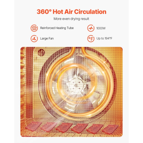 VEVOR 1000W Food Dehydrator Machine, 10 Stainless Steel Trays, Electric Food Dryer with Adjustable Temperature & 24-Hour Timer, Freeze Dryer for