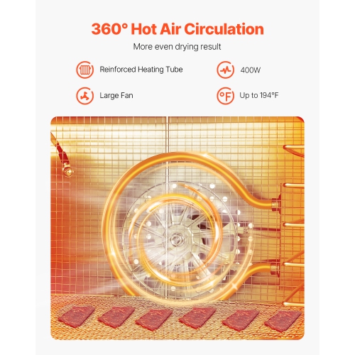 VEVOR 400W Food Dehydrator Machine, 8 Stainless Steel Trays, Electric Food Dryer with Adjustable Temperature & 24-Hour Timer, Freeze Dryer for Jerky,