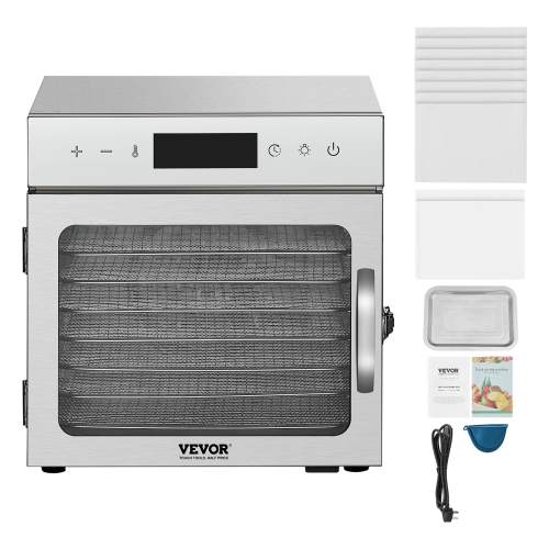 VEVOR 400W Food Dehydrator Machine, 8 Stainless Steel Trays, Electric Food Dryer with Adjustable Temperature & 24-Hour Timer, Freeze Dryer for Jerky,