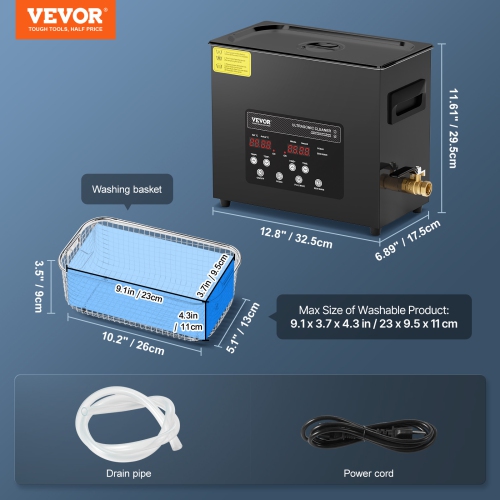 VEVOR 180W 6L Ultra Sonic Cleaner, Digital Ultrasonic Cleaning Machine with Gentle Mode & Upgraded Degassing, 40kHz Industrial Ultrasound Cleaner