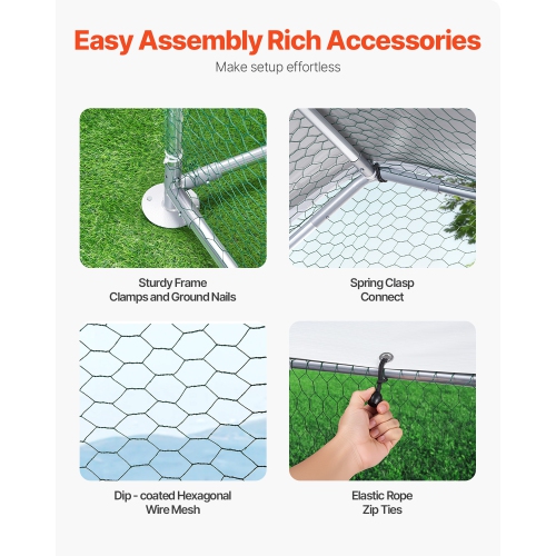 VEVOR 9.8x26.2x6.5 ft Metal Chicken Coop, Large Walk-in Chicken Runs with Cover, Spire Roof Enclosure with Security Lock, Outdoor Cage Poultry Pen