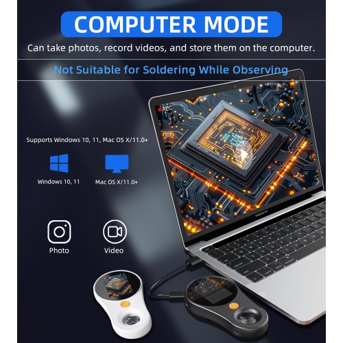 Microscope numérique portatif portatif, microscope électronique 2&nbsp;Mpx rechargeable par USB avec grossissement 500x, compatible avec Windows et