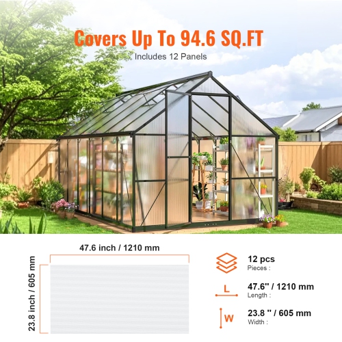 VEVOR 12 Pack Polycarbonate Greenhouse Panels, 2' X 4' X 0.24'' Roof Panels Sheets, Waterproof UV Protected Corrugated Plastic Roofing, Impact