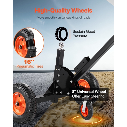 VEVOR Trailer Dolly, 1500lbs Tongue Weight Capacity, 2 in 1 Trailer Mover with 22 in and 26 in Adjustable Height and 2 in Ball, 16 in Pneumatic Tires