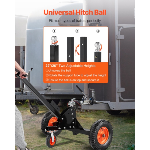 VEVOR Trailer Dolly, 1500lbs Tongue Weight Capacity, 2 in 1 Trailer Mover with 22 in and 26 in Adjustable Height and 2 in Ball, 16 in Pneumatic Tires