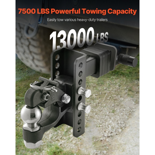 VEVOR Adjustable Trailer Hitch, Fit 2-Inch Receiver, Trailer Hitch Ball Mount with 2-5/16” Ball & Pin, 13000 lbs Ball Hitch, 6-Inch Drop, for Heavy