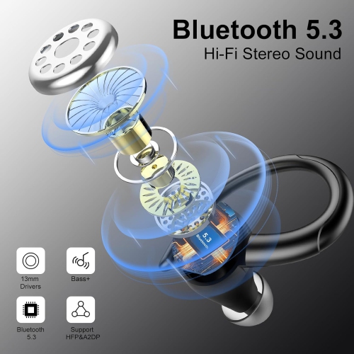 Wireless Earbuds Bluetooth Headphones Sports,Over Ear Buds with Mic,Stereo Bluetooth Earbuds with Hook,LED Display,On-Ear Earphones for