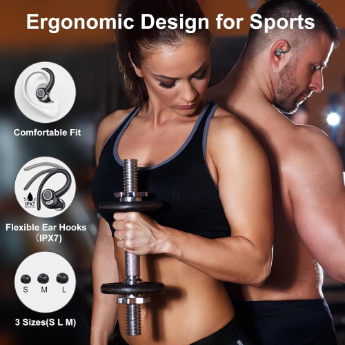 Wireless Earbuds Bluetooth Headphones Sports,Over Ear Buds with Mic,Stereo Bluetooth Earbuds with Hook,LED Display,On-Ear Earphones for