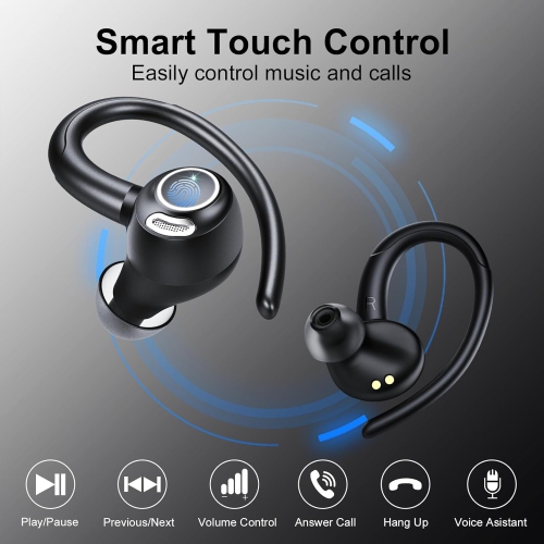 Wireless Earbuds Bluetooth Headphones Sports,Over Ear Buds with Mic,Stereo Bluetooth Earbuds with Hook,LED Display,On-Ear Earphones for