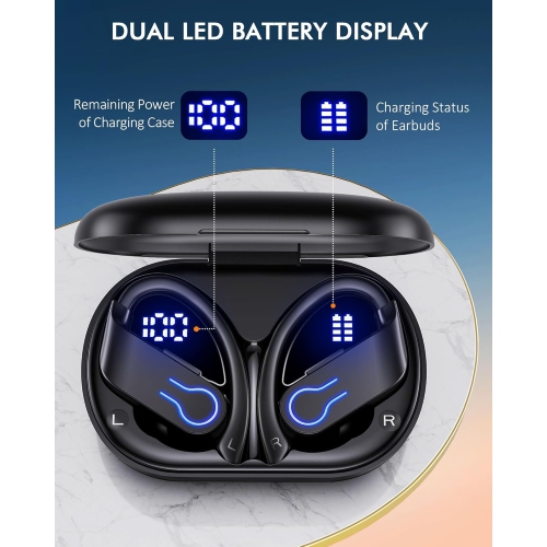 Écouteurs bouton sans fil Bluetooth, casque d'écoute Bluetooth pour le sport, écouteurs stéréo avec étui de recharge LED Display, écouteurs pour