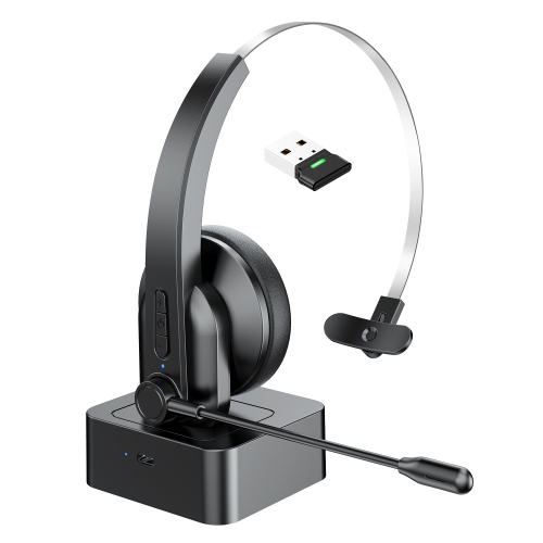 Bluetooth Headset for Computer,Single-Ear Wireless Headset with Noise Cancelling Microphone for Office & Truckers,Over-Ear 2.4G Bluetooth Headphone