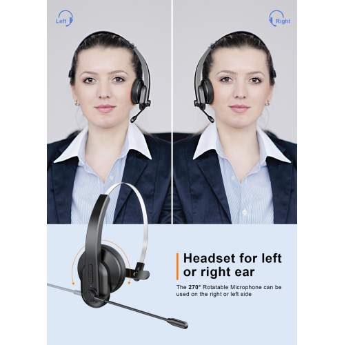 Bluetooth Headset for Computer,Single-Ear Wireless Headset with Noise Cancelling Microphone for Office & Truckers,Over-Ear 2.4G Bluetooth Headphone